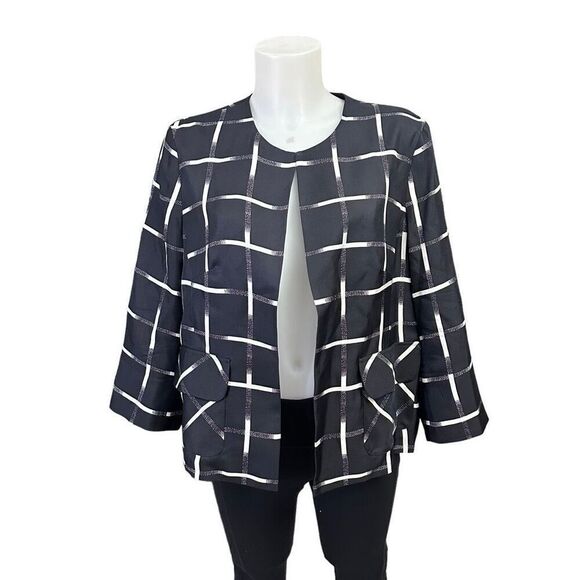 Pendleton Womens 100% Silk Blazer Black Open Front Jacket‎ size 14 Petite - Picture 1 of 8